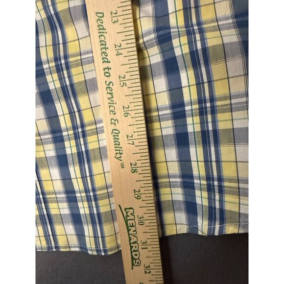 Chaps Mens Yellow & Blue Plaid Button-Down Shirt XXL Stretch Easy Care - Picture 5 of 6
